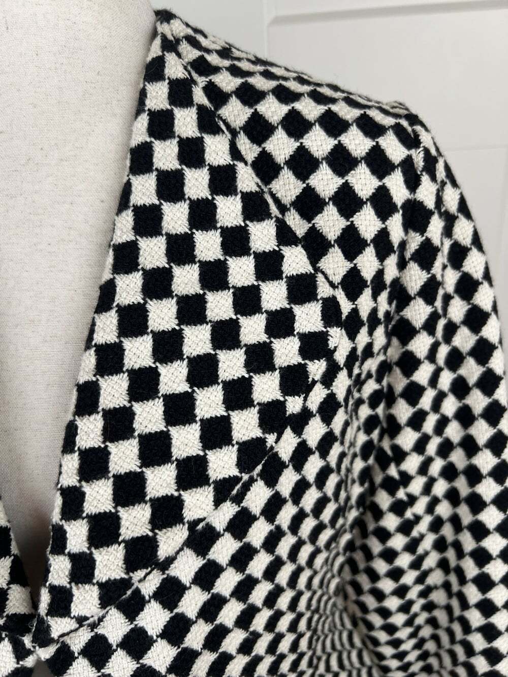 Lilith France Jacket S Black Cream Harlequin Cotton Wool Peplum Art to Wear - Picture 2 of 9